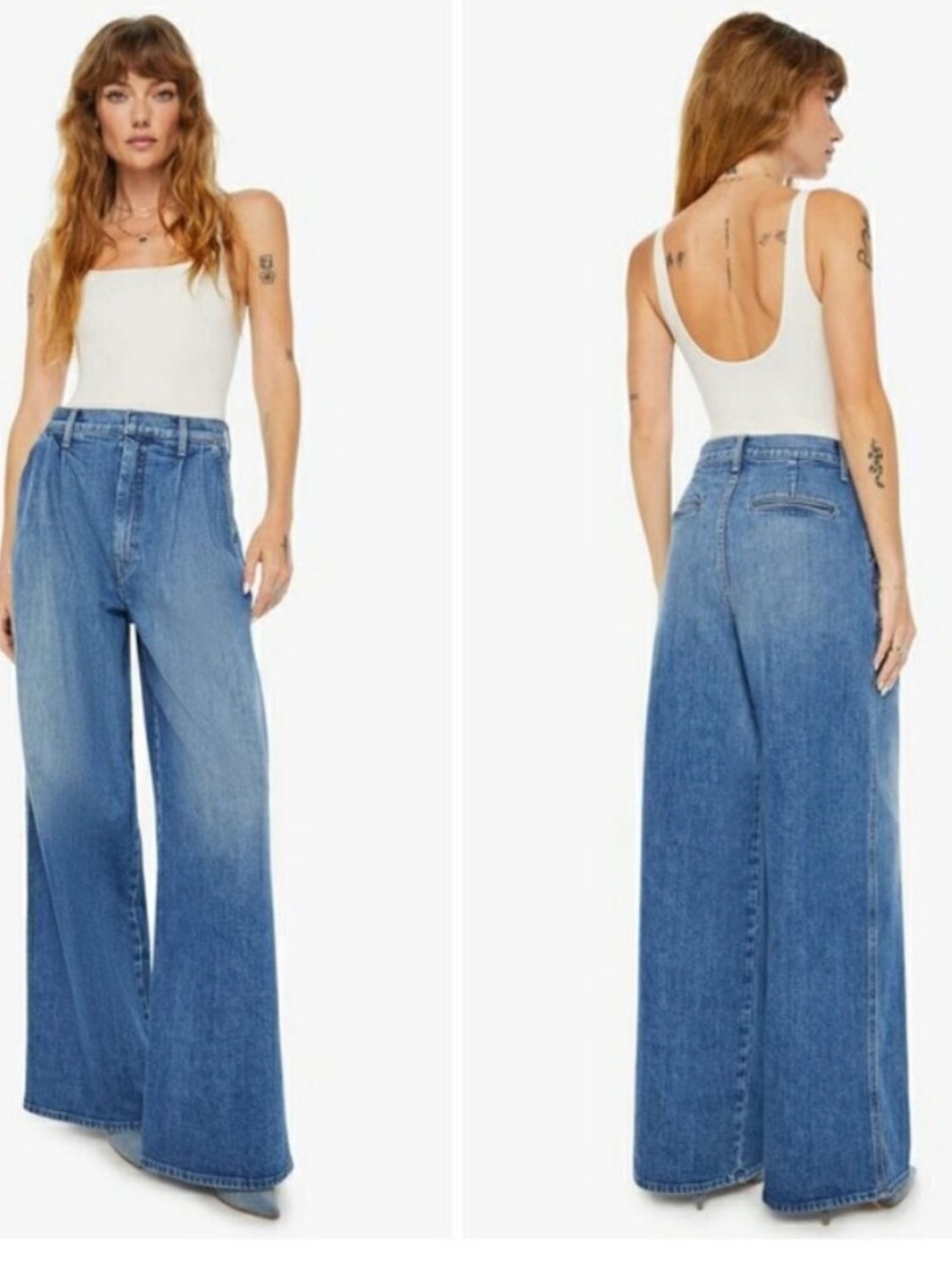 Mother x Clare V Medium Wash Wide Leg Jeans